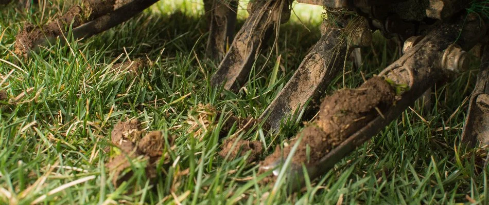 Aerator on a green lawn in Delaware, OH.