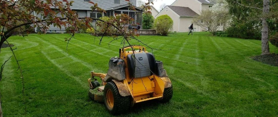 Green grass with lawn mower in Delaware, OH.