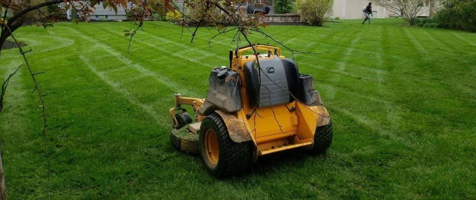 Mower on a lawn in Delaware, OH.