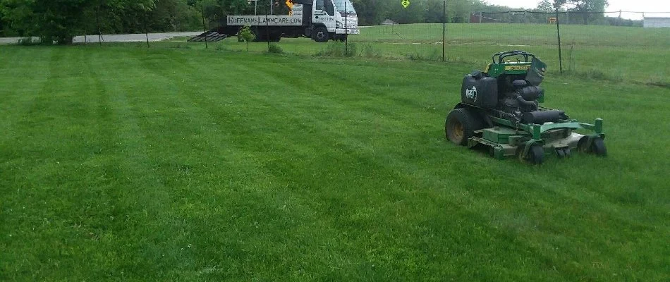 Mower on lawn in Delaware, OH.