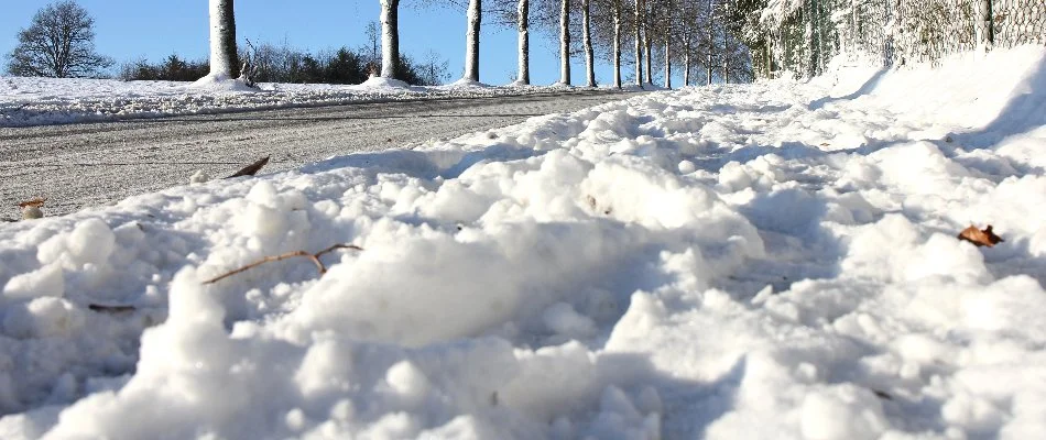 Pile of snow beside a road in Delaware, OH.