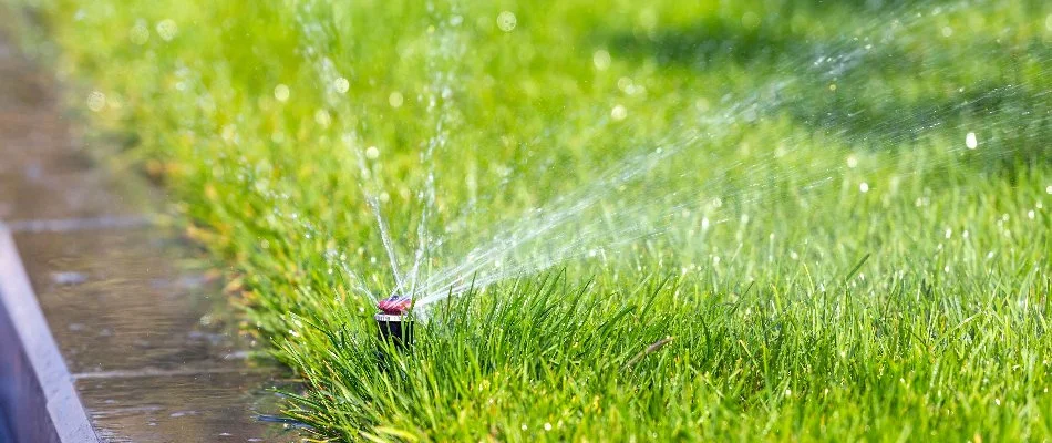 Sprinkler head on green grass in Delaware, OH.