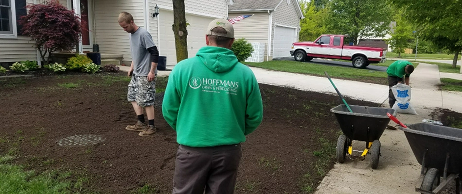 Hoffman workers servicing a lawn in Lewis Center, OH.
