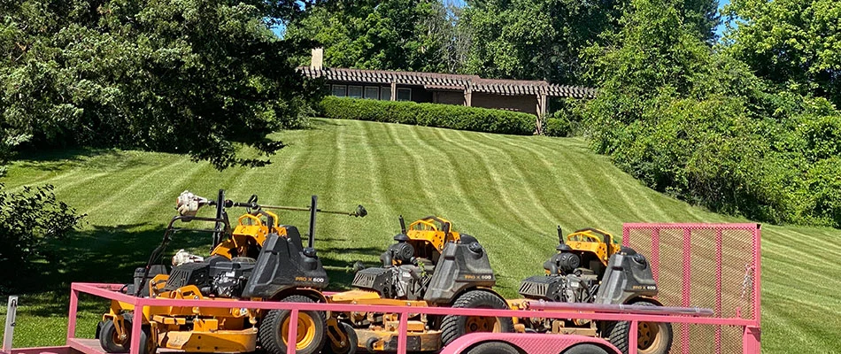 Work equipment shown in front of a mowed lawn in Lewis Center, OH.